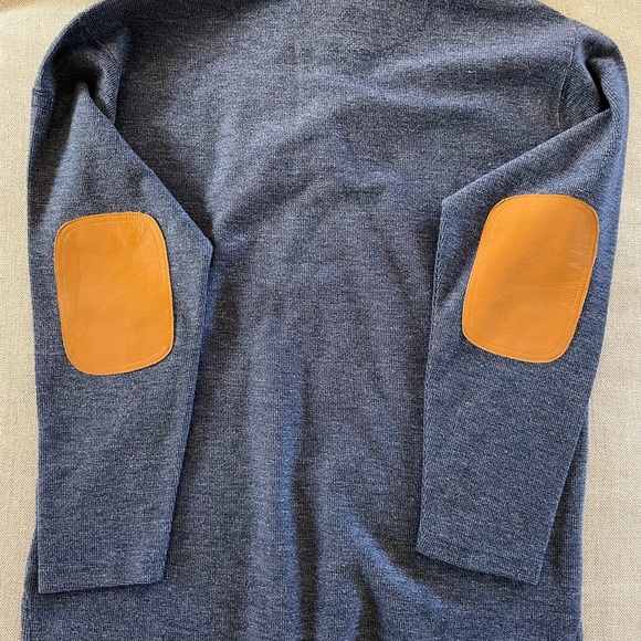 ORVIS Leather Trim 1/4 Zip Cotton Blend Pull Over in Heather Blue Size L - Picture 7 of 8